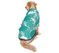 Dolphins Flowers Sea Starfish Coral Seashell Print Dog Hoodie Pet Sweatshirt, Warm, Soft And Breathable Hooded Clothes For Medium To Large Dogs, Easy-To-Wear Design, For Winter And Fall