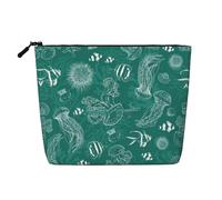 Dolphins Flowers Sea Starfish Coral Seashell Print Fake Hemp Makeup Bag,Makeup Bag,Travel Bag Pouch,Toiletry Bag with Zipper