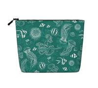 Dolphins Flowers Sea Starfish Coral Seashell Print Purse Cosmetic Travel Bag for Toiletries with Zipper Reusable Multipurpose Organizer