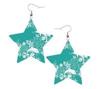 Dolphins Flowers Sea Starfish Coral Seashell Printed Leather Pierced Earring Set, 1 Pair Lightweight Bohemian Earrings Birthday Party Jewelry Gifts For Women