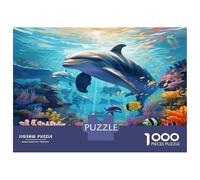 Dolphins For Family Fun & Decoration: 1000 Pcs Premium Cardstock Jigsaw Set Coral Reef Dolphin Fun Challenging Game & Beautiful Puzzle, The 38x26cm/1000pcs