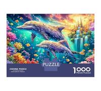 Dolphins form A Heart near A Castle 1000 Piece Jigsaw Puzzle Playful Dolphin Great Gift for Elders, Seniors, Adults & Kids 52x38cm/1000pcs