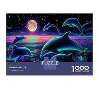 Dolphins & Full Moon 1000 Piece Jigsaw Cosmic Ocean As A Gift Mental Relaxation Birthday Present Wall Decor Framed Puzzle Art for Adults 70x50cm/1000pcs