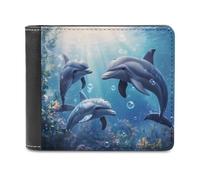 Dolphins Funny Leather Wallets for Men Bifold Fashion with ID Window