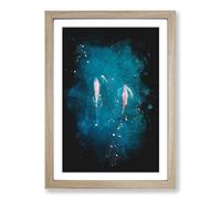 Dolphins Heading North Paint Splash Framed Print | A2 Oak Framed Wall Art | Ready to Hang | Modern Animal Picture | Living Room Bedroom Lounge Office