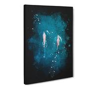 Dolphins Heading North Paint Splash Modern Canvas Wall Art Print Ready to Hang, Framed Picture for Living Room Bedroom Home Office Décor, 20x14 Inch (50x35 cm)