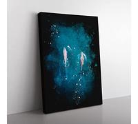 Dolphins Heading North Paint Splash Modern Canvas Wall Art Print Ready to Hang, Framed Picture for Living Room Bedroom Home Office Décor, 76x50 cm (30x20 Inch)
