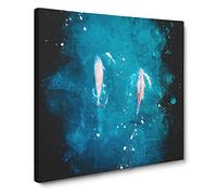 Dolphins Heading North Paint Splash Modern Canvas Wall Art Print Ready to Hang, Framed Picture for Living Room Bedroom Home Office Décor, 20x20 Inch (50x50 cm)
