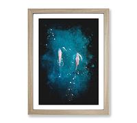 Dolphins Heading North Paint Splash Modern Framed Wall Art Print, Ready to Hang Picture for Living Room Bedroom Home Office Décor, Oak A3 (34 x 46 cm)