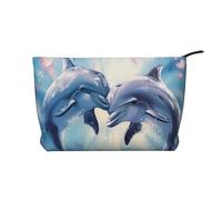 Dolphins in Love 1 Printed Makeup Bag Corduroy Travel Cosmetic Bags Cosmetic Case Toiletry Bag Organizer for Women Mom Girls