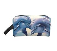 Dolphins in Love 1 Printed Makeup Bag Travel Portable Cosmetic Bag Large Capacity Makeup Case Toiletry Handbag Organiser for Women