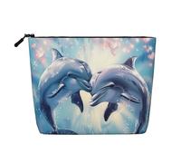 Dolphins in Love 1 Printed Travel Makeup Bag Imitation Linen Cosmetic Bags Waterproof Cosmetic Case Organizer for Women