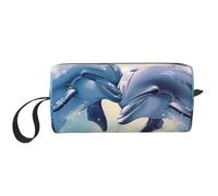 Dolphins in Love 1 Printed Travel Makeup Bag Portable Cosmetic Bag Makeup Case Toiletry Handbag Organiser for Women