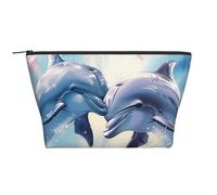 Dolphins in Love 1 Prints Cosmetic Bag for Women Trapezoidal Travel Makeup Bags Zipper Toiletry Bag Accessories Organizer