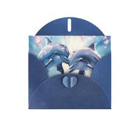 Dolphins in Love 1 Prints Pearl Paper Horizontal Festival Greeting Card for Birthday Cards and All Occasions, Blue