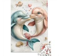 Dolphins in Love Art Print Jigsaw Puzzles Puzzle for Adults Kids. 1000 Pieces Impossible Challenge Toy Educational Game Home Decoration for Educational Games Gifts 38x26cm/1000pcs
