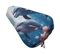 Dolphins in Love Bike Seat Cover for Men Women Water Repellent Exercise Bike Seat Cushion Adjustable Bicycle Seat for Outdoor Biking