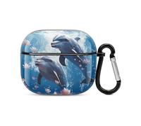 Dolphins in Love Bluetooth Earbuds Case Cover Full Body Shockproof Protection Hard Case Support Wireless Charging with Keychain Personalized Gift for AirPods 3