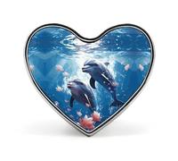 Dolphins in Love Buttons Pin Memorial Boutonniere for Wedding Groom Bride, Customize Lapel Heart Pin for Christmas, Men Women Costume Decorative Fashionable Brooches
