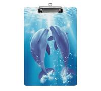 Dolphins in Love Clipboard, A4 Acrylic Clipboards with Hanging Hook, Ultra Lightweight & Shatterproof Writing Board for Office, Nurses, 8.5" X 12.5"