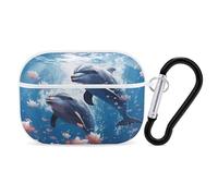 Dolphins in Love Earbuds Organizer Shockproof Protective Airpods Pro Cover with Carabiner Clip Anti Fall Carrying Earphone Case Cover for Airpods Pro 2nd Generation White