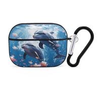 Dolphins in Love Earbuds Organizer Shockproof Protective Airpods Pro Cover with Carabiner Clip Anti Fall Carrying Earphone Case Cover for Airpods Pro 2nd Generation Black