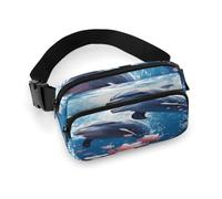 Dolphins in Love Fanny Pack Belt Bag with Adjustable Strap Fashion Waist Bag for Outdoor Sports Hiking, white, 20x13cm, Full Printed Waist Bag