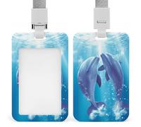 Dolphins in Love ID Badge Holder with & Lanyard - Durable ABS Plastic, Vertical ID Card Holders, Waterproof Badge Reel for Nurse, Teacher, Office & Gym