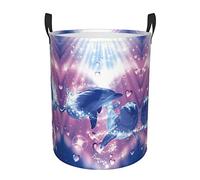 Dolphins In Love Large Laundry Hampers, Collapsible Tall Clothes Baskets, Washing Bag For Bathroom, Bedrooms