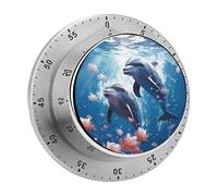 Dolphins in Love Mechanical Kitchen Timer for Cooking 60 Min with Magnetic Backing Loud Alarm,Stainless Steel Wind Up Countdown Timer Cute Egg Timers for Cooking Studying Gaming Classroom Office Gym