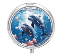 Dolphins in Love Pill Box Round Portable Small Pill Case Waterproof Travel Pill Box Organizer for Pocket Purse and Daily Convenience