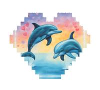 Dolphins in Love Print Art Brick Puzzle Heart Shaped DIY Building Blocks Set 3D Jigsaw Home Decor 53 Pieces