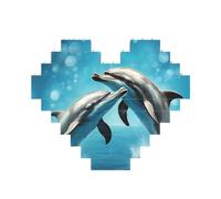 Dolphins in Love Print Building Brick Block Puzzle Heart Shape Brick Puzzle 3D Jigsaw DIY Home Decor