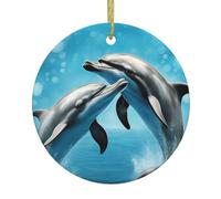 Dolphins In Love Print Christmas Decorations Santa Xmas Tree Ceramic Round Hanging Keepsake Gifts Holiday