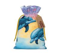 Dolphins in Love Print Christmas Drawstring Gift Bags,Gift Wrapping Bag for Xmas Holiday Birthday Party