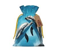 Dolphins In Love Print Drawstring Gift Pouches,For Holiday,New Year,Travel Supplies