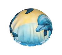 Dolphins In Love Print Elastic And Reusable Hair Bath Caps Double Waterproof Layers Bathing Hat