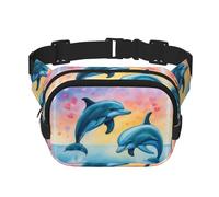 Dolphins in Love print Fanny Pack Waist Packs with Extender for Men Women, Waist Bag Hip Pack with Zipper Pockets, Black, One Size