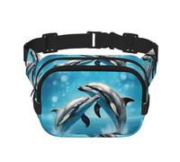 Dolphins in Love print Fanny Pack Waist Packs with Extender for Men Women, Waist Bag Hip Pack with Zipper Pockets, Black, One Size