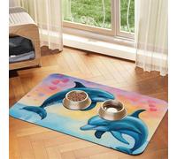 Dolphins in Love Print Pet Feeding Mat Dog Mat for Food and Water Bowl Dogs Water Dispenser Mat Dogs Accessories