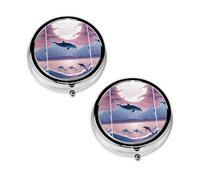 Dolphins in Love Print Pill Box 3 Compartment Medicine Pill Case,Portable for Pocket Or Purse Pill Organizer Decorative Metal Medicine Vitamin Organizer Unique Gift