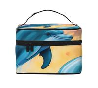 Dolphins in Love Print Portable Travel Makeup Case Versatile Zipper Makeup Bag Large Capacity