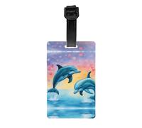 Dolphins in Love Print PVC Luggage Tag Versatile ID Holder for Strollers and Bags Practical Travel Accessory Multi-Use