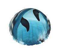 Dolphins in Love Print Shower Cap with Elastic and Reusable for Long and Short Hair,Double Layers Hair Cap
