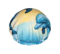 Dolphins in Love Print Shower Cap with Elastic and Reusable for Long and Short Hair,DoubleHair Cap