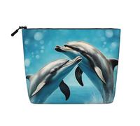 Dolphins in Love Print Single-Layer Cosmetic Pouch Fake Hemp Makeup Bag Coin Purse for Everyday Use Travel