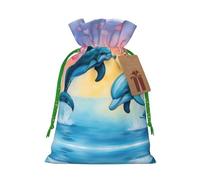 Dolphins In Love Print Small Drawstring Pouch For Gifts,Reusable Gift Bag,For Holiday And Party Presents