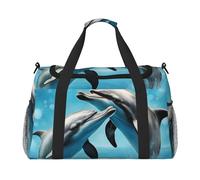 Dolphins in Love Print Stylish Foldable Carry On Tote with Waterproof Zipper for Weekend Getaways Bag