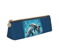 Dolphins in Love Print Triangular Pencil Case Large-Capacity Stationery Organizer Commute Supplies Pouch