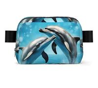 Dolphins in Love Print Waterproof Sling Bag with Large Opening Side Bag Durable Waist Pack for Running Cycling Travel